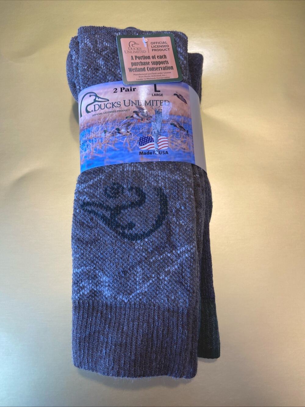 NEW! Ducks 🦆 Unlimited Mens Brown Camo Heavy Weight Socks / 2 Pairs / LARGE